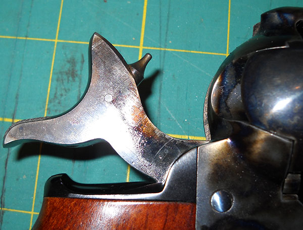 detail, Thunderer hammer at full cock, showing fixed firing pin